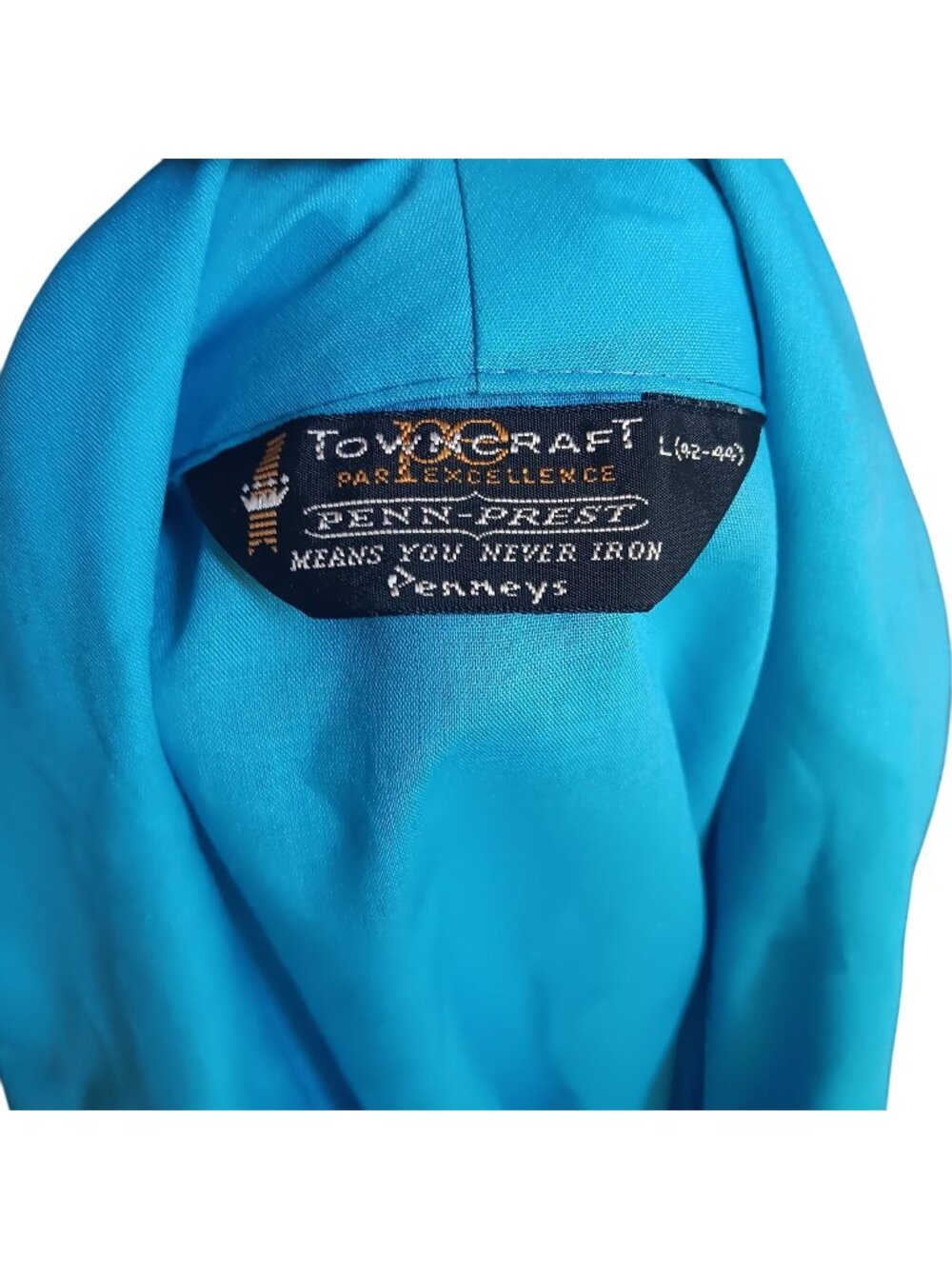 Penneys Belted Towncraft Mens Bath Robe Large Vintage 70's Turquoise Dacron Mod